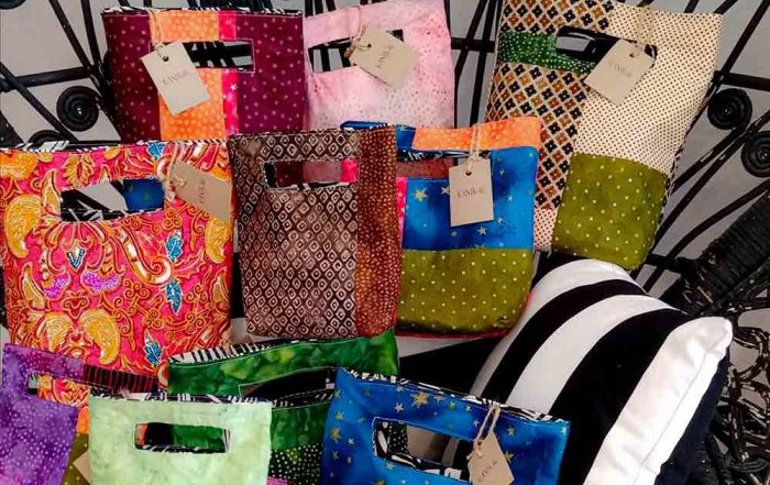 fabric gift bags on display